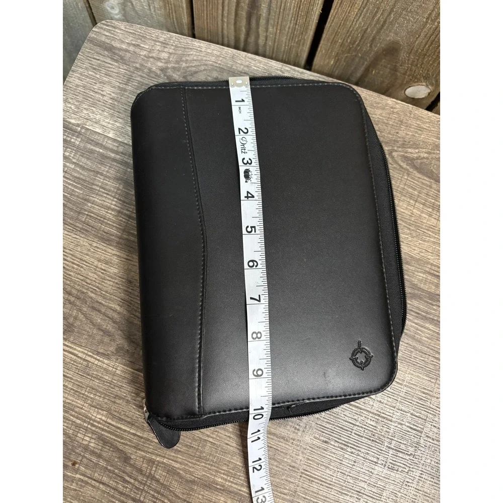 Franklin Covey SpaceMaker Black Genuine Leather Zip Planner Binder 7 Ring 24801